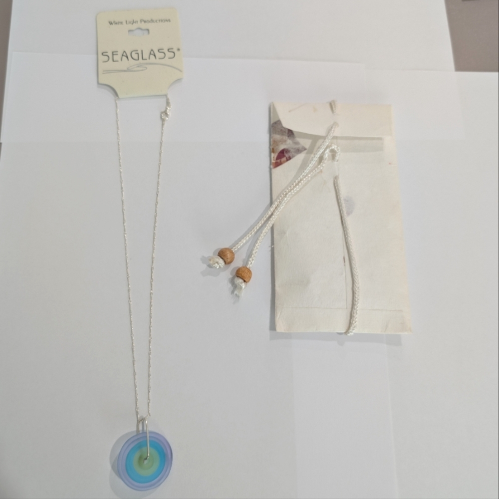 White Light Productions Sea Glass Necklace W/ 925 Sterling Silver 16" Chain BNWT